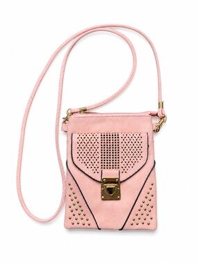 Soft Pink Crossbody Phone Bag with Stud and Cutout Detail